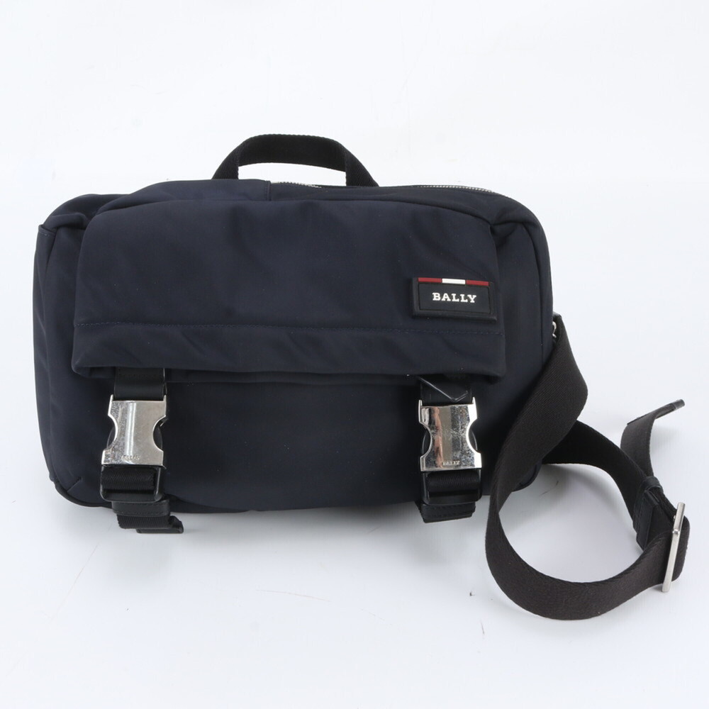 Bally Leather Nylon 2-Way Body Bag/Waist Pouch, Navy, Men's